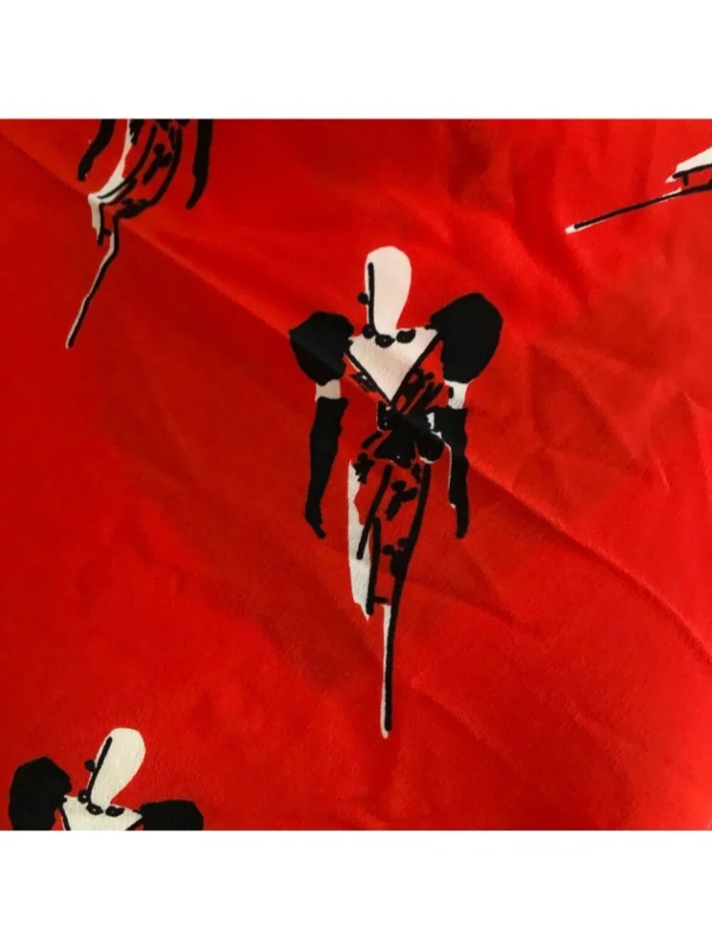 Vintage Christian Dior Silk Scarf Red Black White 50's Couture Evening Gown RARE